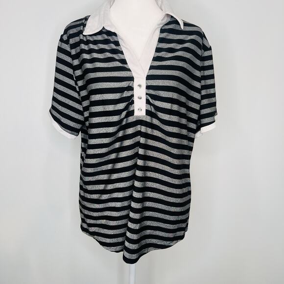 Bette And Court Horizontal Strip Top Professional Collared Shirt - Picture 2 of 8